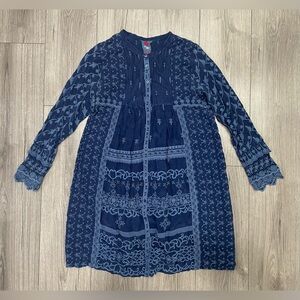 Johnny Was Embroidered Button Front Long Sleeve Dress‎ Tunic Size Small